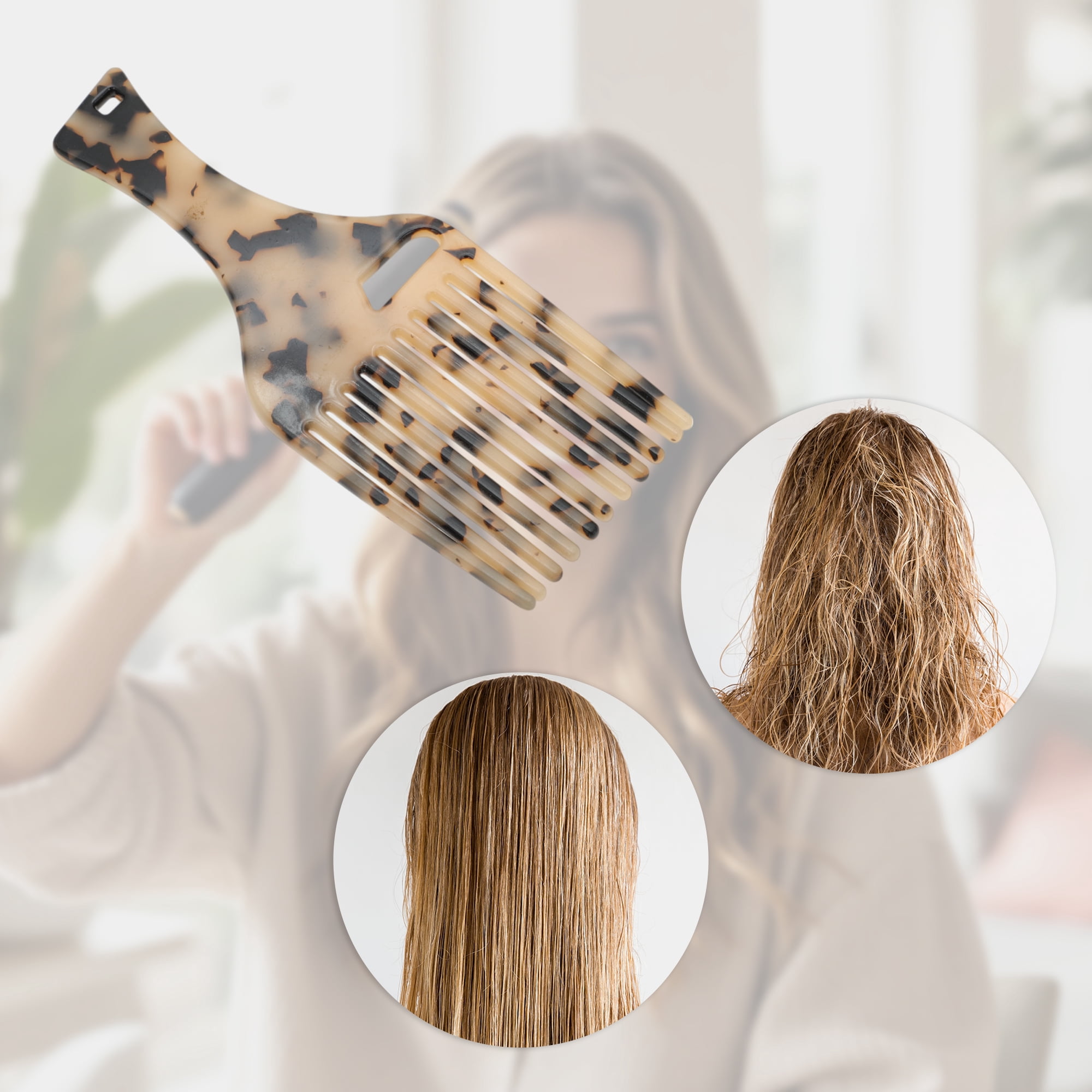 Unique Bargains 1 Pc Long Handle Hair Insert Comb for All Hair Types Styles Beige, Black