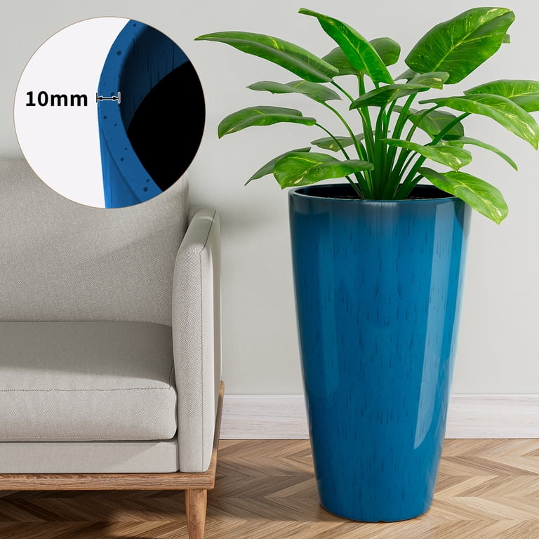 Qcqhdu 21 inch Tall Planters for Outdoor Plants Set of 2,Outdoor Planters for Front Porch,Large Pots for Plants Outdoor Indoor,Blue Planters Flower