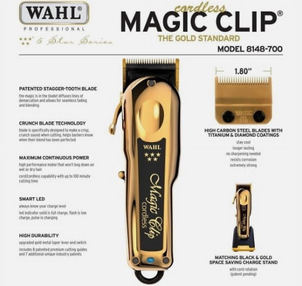 WAHL MAGIC CLIP MAQUINA CLIPPER CORDLESS GOLD 8148-700 – El Palacio De La  Belleza