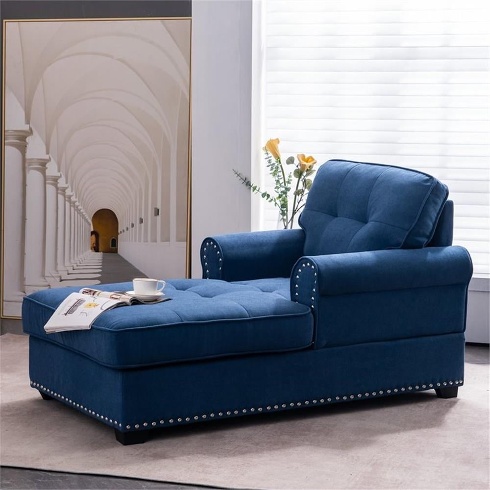 Alexent Calma Modern Linen Fabric Indoor Chaise Lounge in Blue