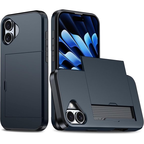 KOMI for iPhone 16 Case Wallet with Card Holder, iPhone 16 Phone Case for Women Men, Military Grade Shockproof Slim Protective Bumper Cover Navy Blue