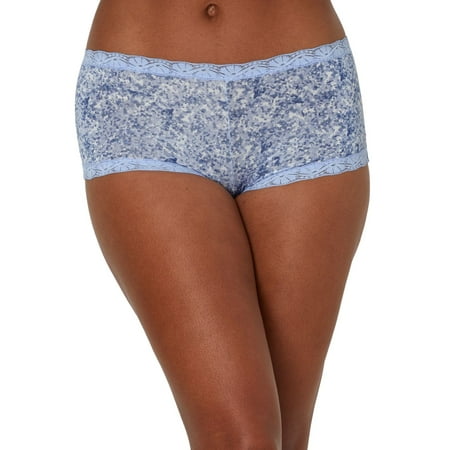 Maidenform® One Fab Fit® Microfiber Boyshort Underwear with Lace 40760 Color: White With Sky Blue Size: 6