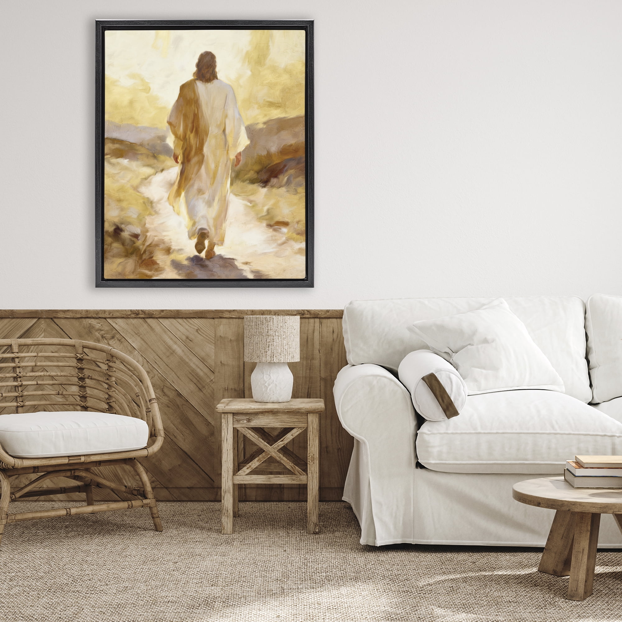 Stupell Industries Walk By Faith Sunset Black Framed Floater Canvas Wall Art, design by Kim Allen