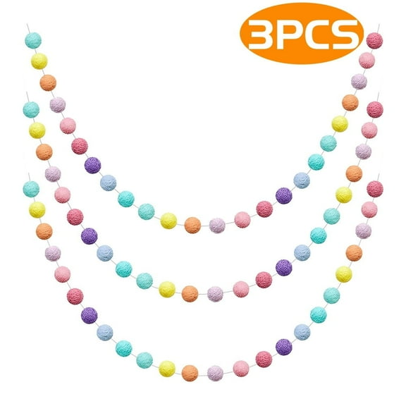 Wool Felt Ball Garland Set, 3 Pieces of Colorful Pom Pom Garlands for Festive Decor, Christmas, Mardi Gras, and More