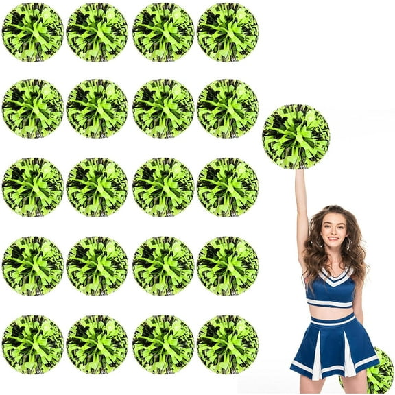 20 Pcs Cheerleading poms,pom poms Cheerleading with Finger Holes Metallic Foil Cheer Pom Pomsfor Dance, Matches, Team Spirit Sports (Black Green)