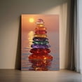 thumbnail image 2 of 1pc Stacked Rainbow - Colored Glass Stones by the Water at Sunset Framed Decor room hanging Wall Picture Decor for Home Gifts, living room, bathroom, bedroom, kitchen wall art decor canvas wall art, 2 of 6