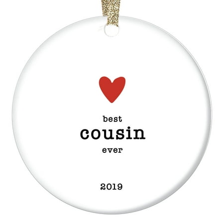 Dated Best Cousin Ever Keepsake Christmas Ornament 2019 New Baby-In-Family Love Gift Original Handmade Simple Red Heart & Typewriter Styling Ceramic 3
