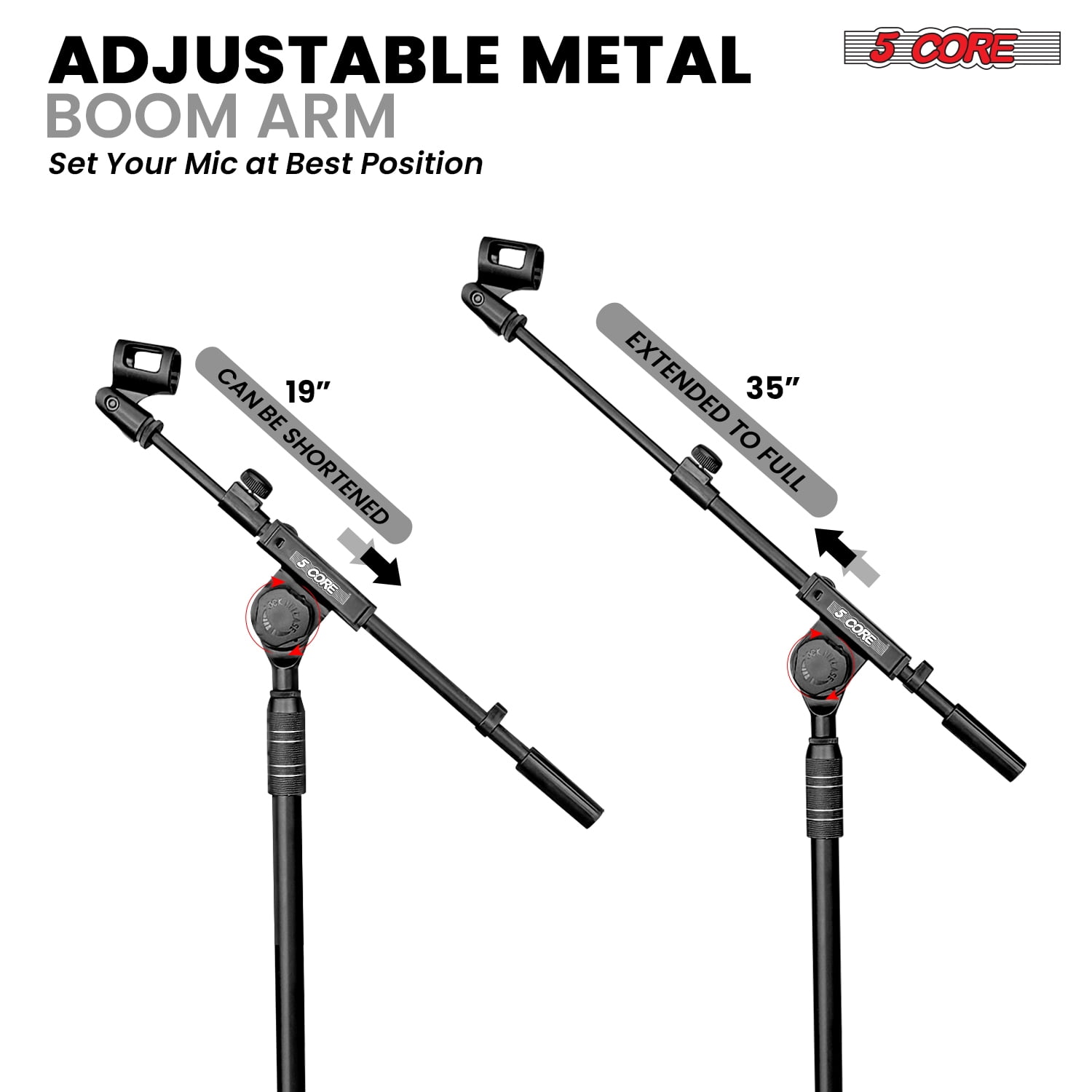 5Core Microphone Stand Floor Adjustable 82" w Metal Boom Arm