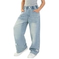 thumbnail image 2 of Pull on Wide Leg Jeans for Girls, Girls High Waisted Stretchy Baggy Trendy Tummy Control Straight Leg Jeans Denim Pants Blue 13-14 Years, 2 of 7
