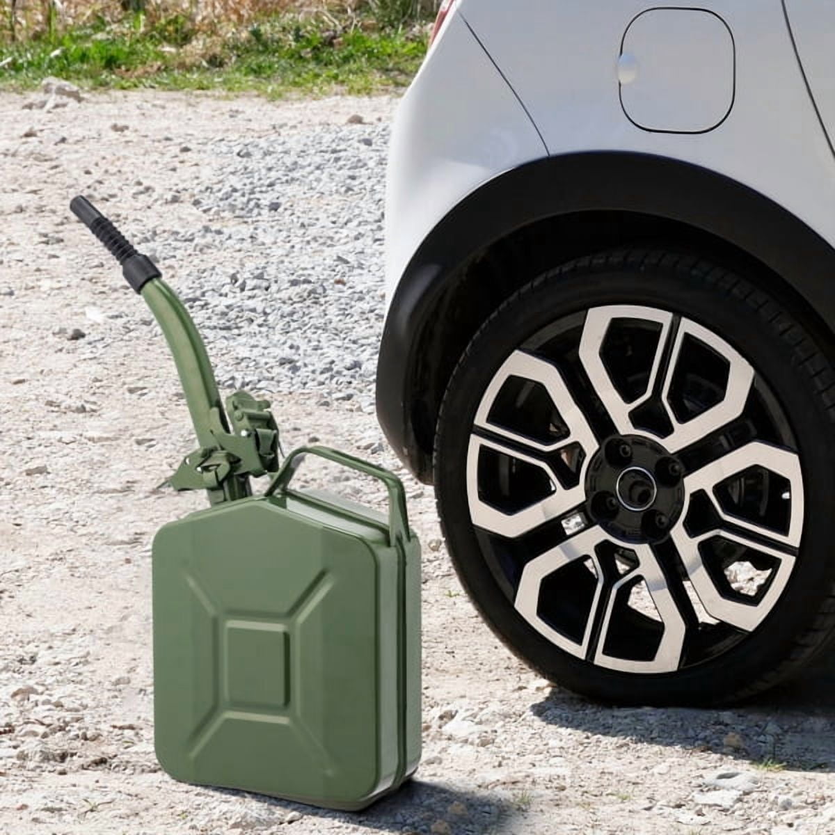5L Army Green Military Fuel Can - American Style Oil Barrel w/ Inverted Pour Spout, 0.6mm Steel Gasoline & Diesel Storage Container, Portable
