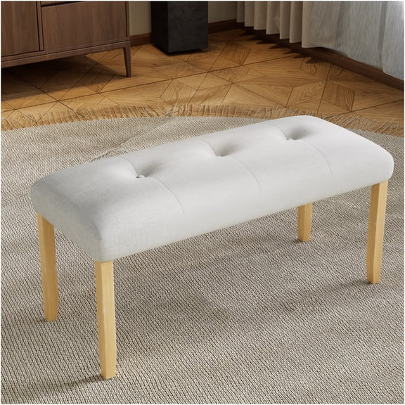 JERFIT Modern Upholstered Bench with Button Tufting, Beige Farmhouse Sofa Bench for Bedroom End of Bed, Dining Room, Entryway Seating