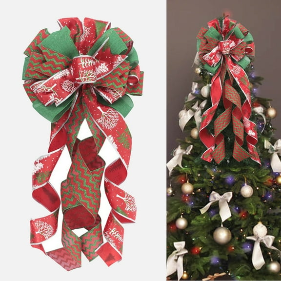 1 Piece Christmas Tree Topper, Christmas Tree Topper Bow Ornament, Satin Mesh Streamer for Christmas Tree Hanging Decorations