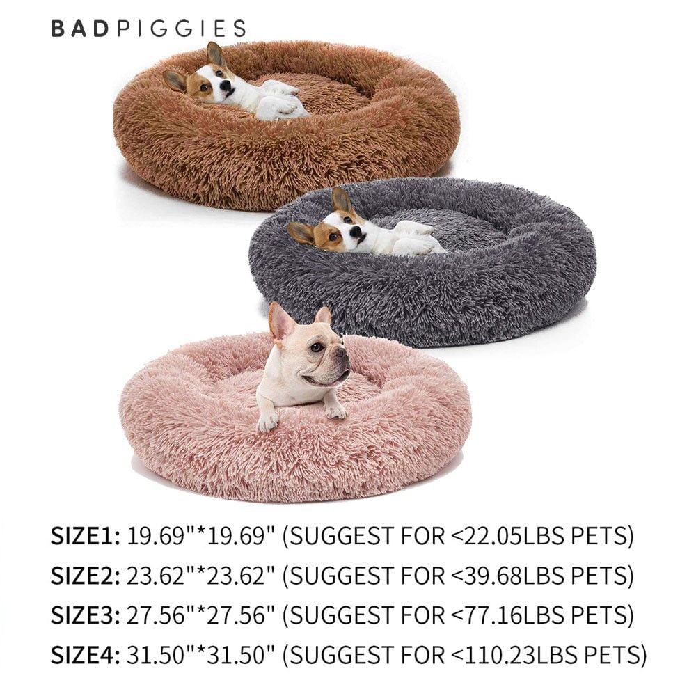 BadPiggies Pet Dog Cat Bed Kennels Warm Sleeping Cushion Plush Donut Faux Fur Round Nest (Brown, 32*32inches)