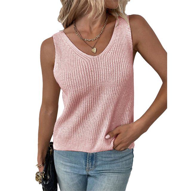 Camisetas sin mangas de punto con cuello en V, sin mangas, Color puro y elegante, suéter para mujer amigable con la piel, chaleco para fiesta, salida de compras