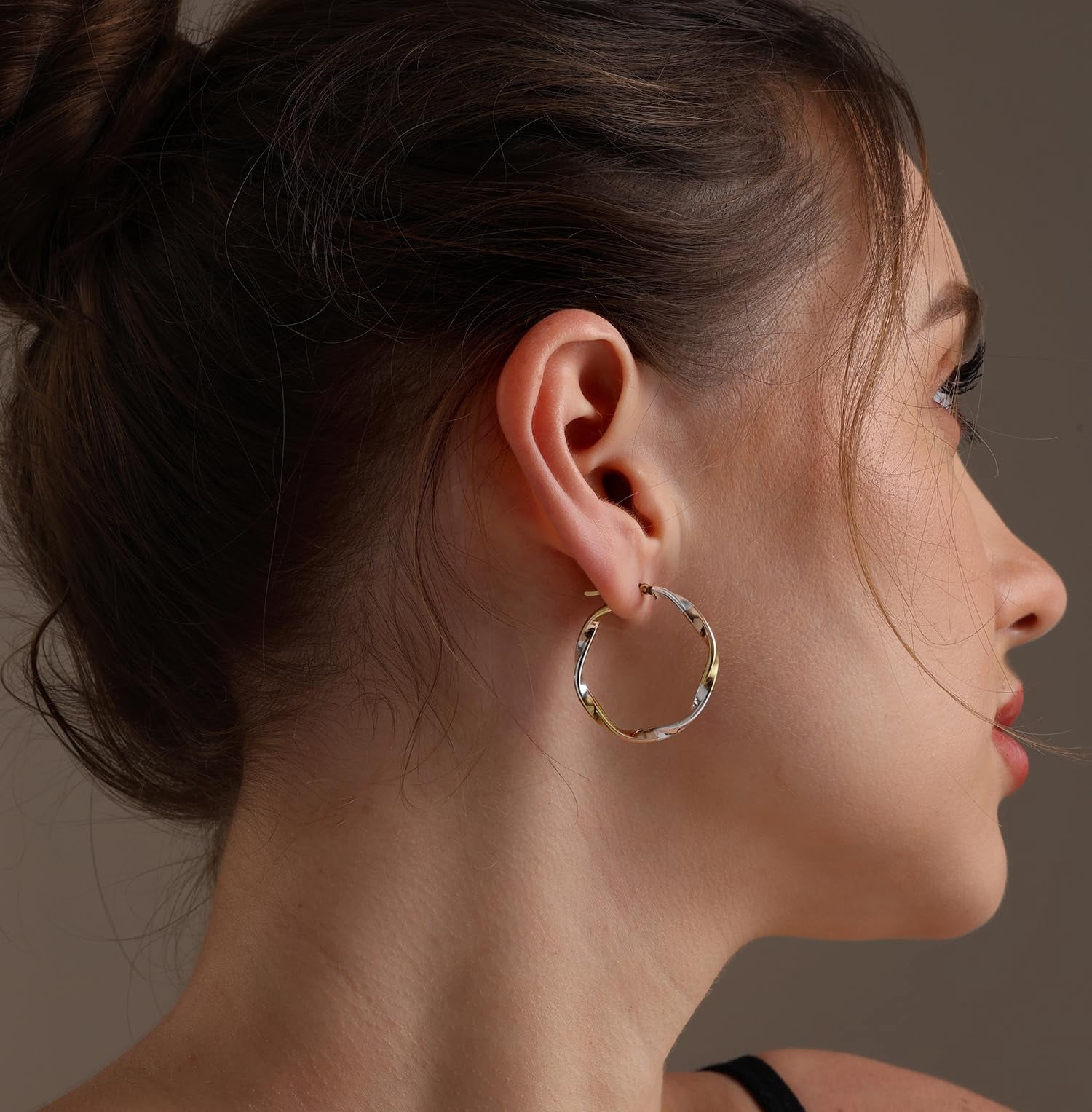 LeCalla 925 Sterling Silver Hoop Earrings for Women | Three-Tone Round Hoops