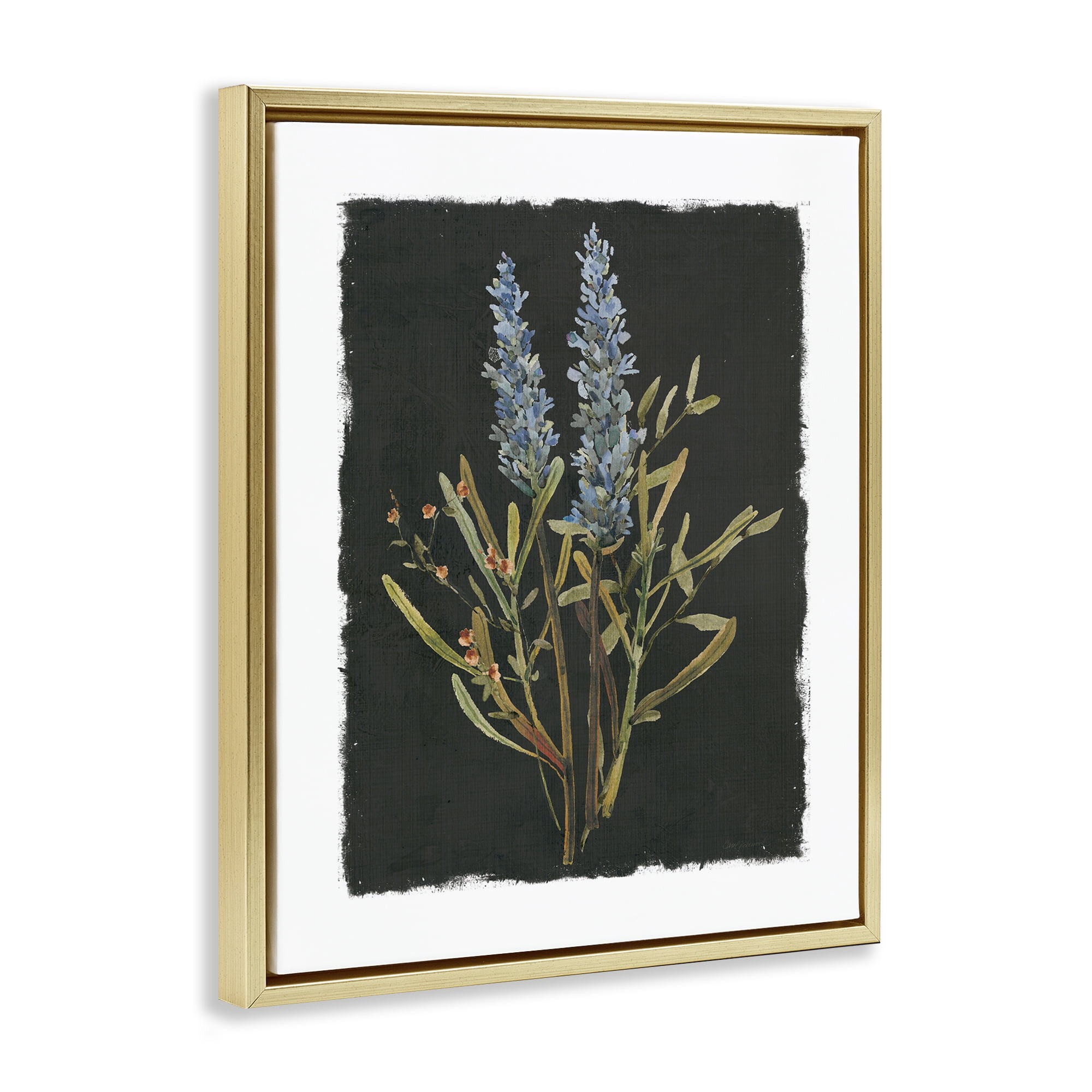 Stupell Industries Lavender Sprigs on Dark Background Gold Framed Floater Canvas Wall Art, design by Carol Robinson
