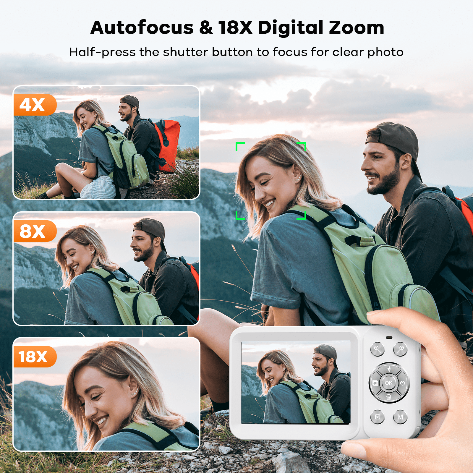 Campark 64MP Digital Camera Autofocus 18x Digital Zoom with 32G SD Card 4K Point and Shoot Camera for Kids Teens Students