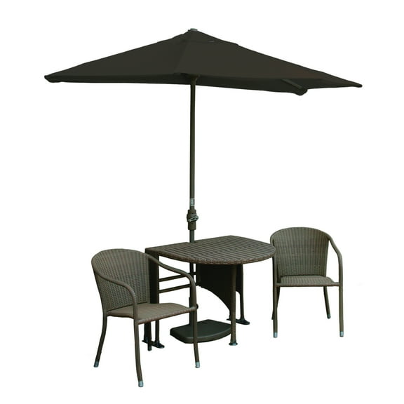 Outdoor Coffee Table Set Wicker Patio Furniture with Umbrella - 5 Piece Terrace Table & Chairs