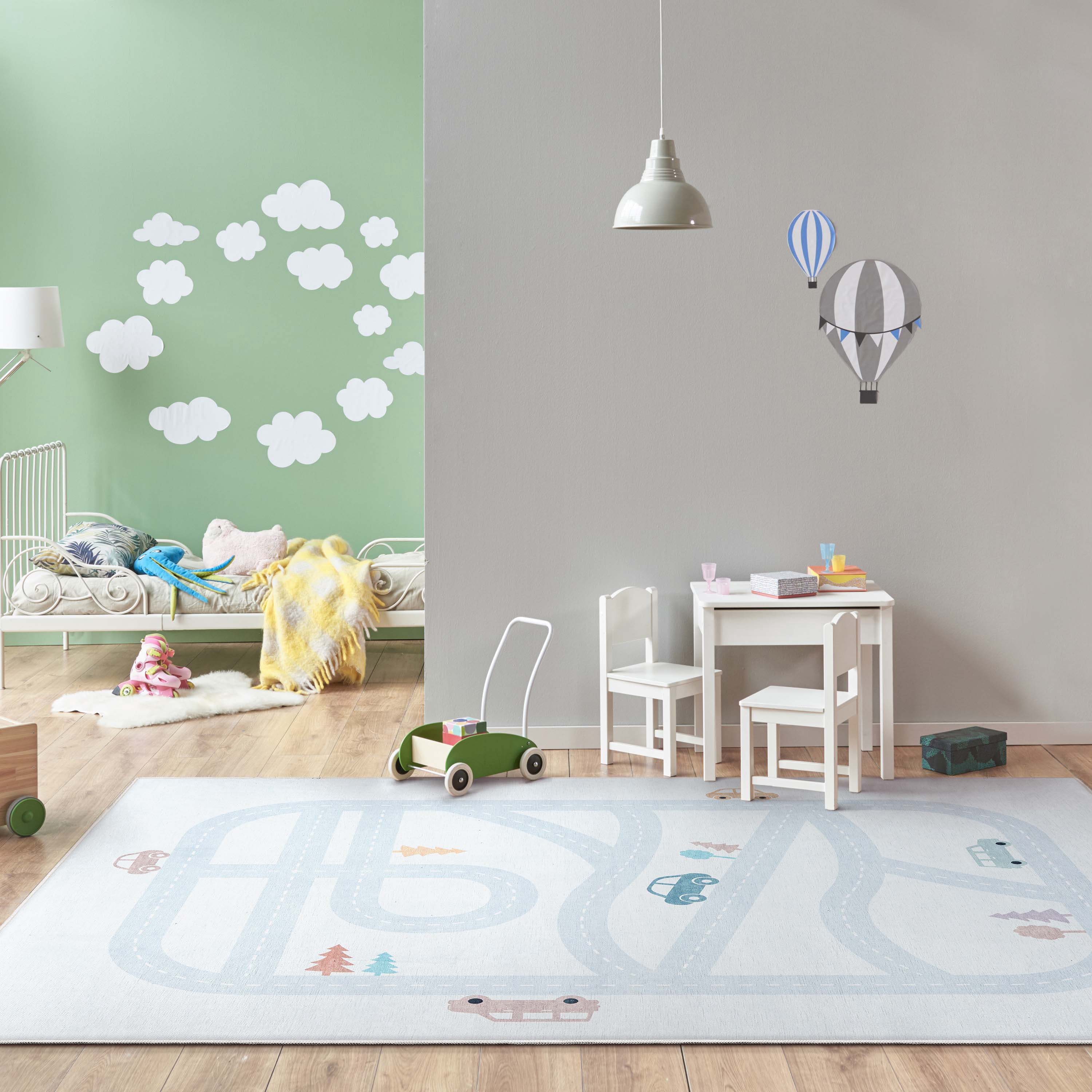 Well Woven Kids Rugs Playful Roads Modern Light Grey 6' x 9' Printed rugs Distressed Machine Washable Area Rug
