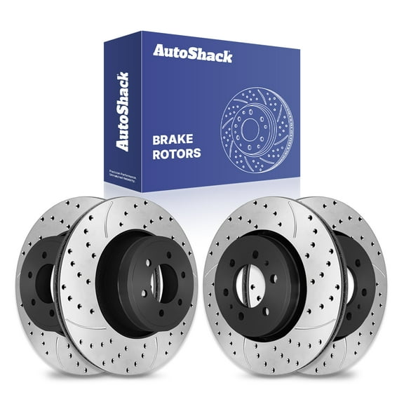 AutoShack Front Vented & Rear Vented Drilled & Slotted E-Coated Brake Rotors 4-PC Set Replacement for 2012-2020 Ford F-150 ShadowGuard