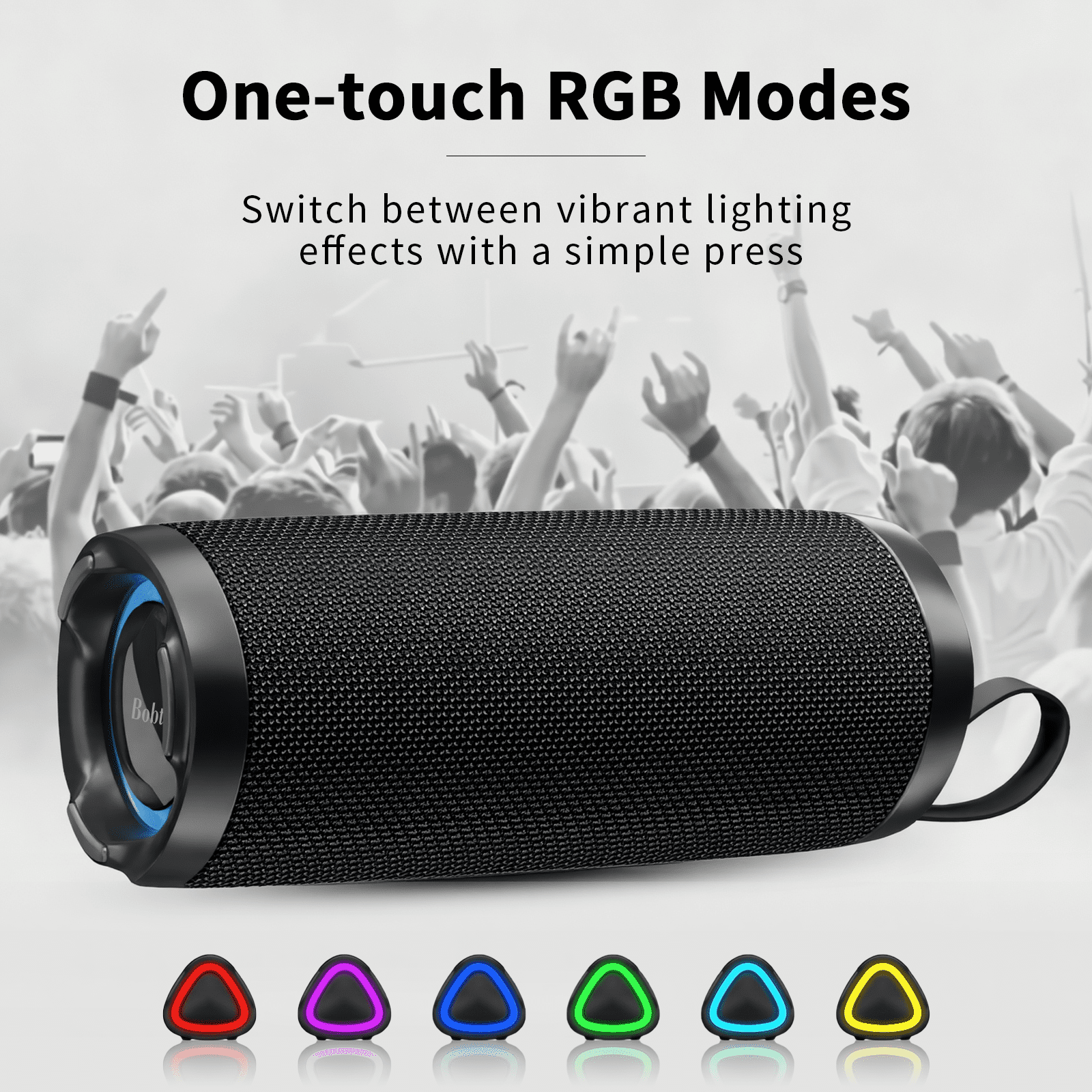 Portable Bluetooth Speaker RGB IPX6 Waterproof, 15W Loud Sound, Deep Bass, Bluetooth 5.3 Wireless Stereo Pairing 15H Playtime, for Home/Outdoor/Party/Beach, Birthday Gift (Black)