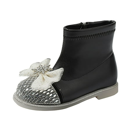 

yinguo leather shoes for girls glitter ankle boots kids low heel dress booties fashion side zipper short flat shoes