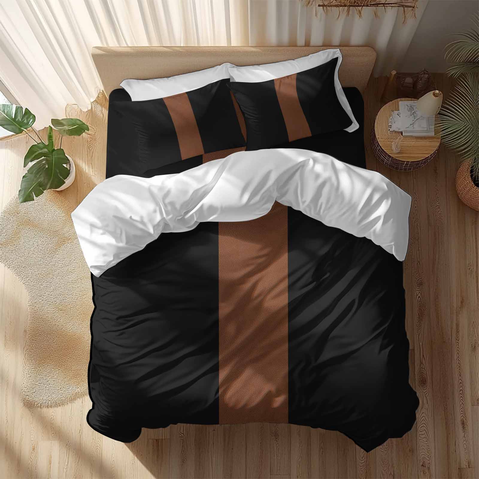 Boho Black Duvet Cover Set Queen Size and Brown Striped Tribal Farmhouse Style Soft Lightweight Comforter Covers 4 Piece Bedding Set with 1 Duvet Cover 1 Bed Sheet & 2 Pillow Shams
