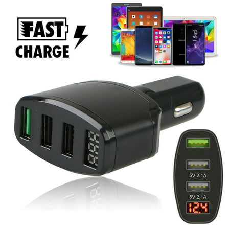 3-Port USB 4.2A Quick Car Charger Adapter LED Display Fast Charging for Cell Phone iPhone X 8 7 6S 6 Plus, Samsung Galaxy Note 8 S8 S7