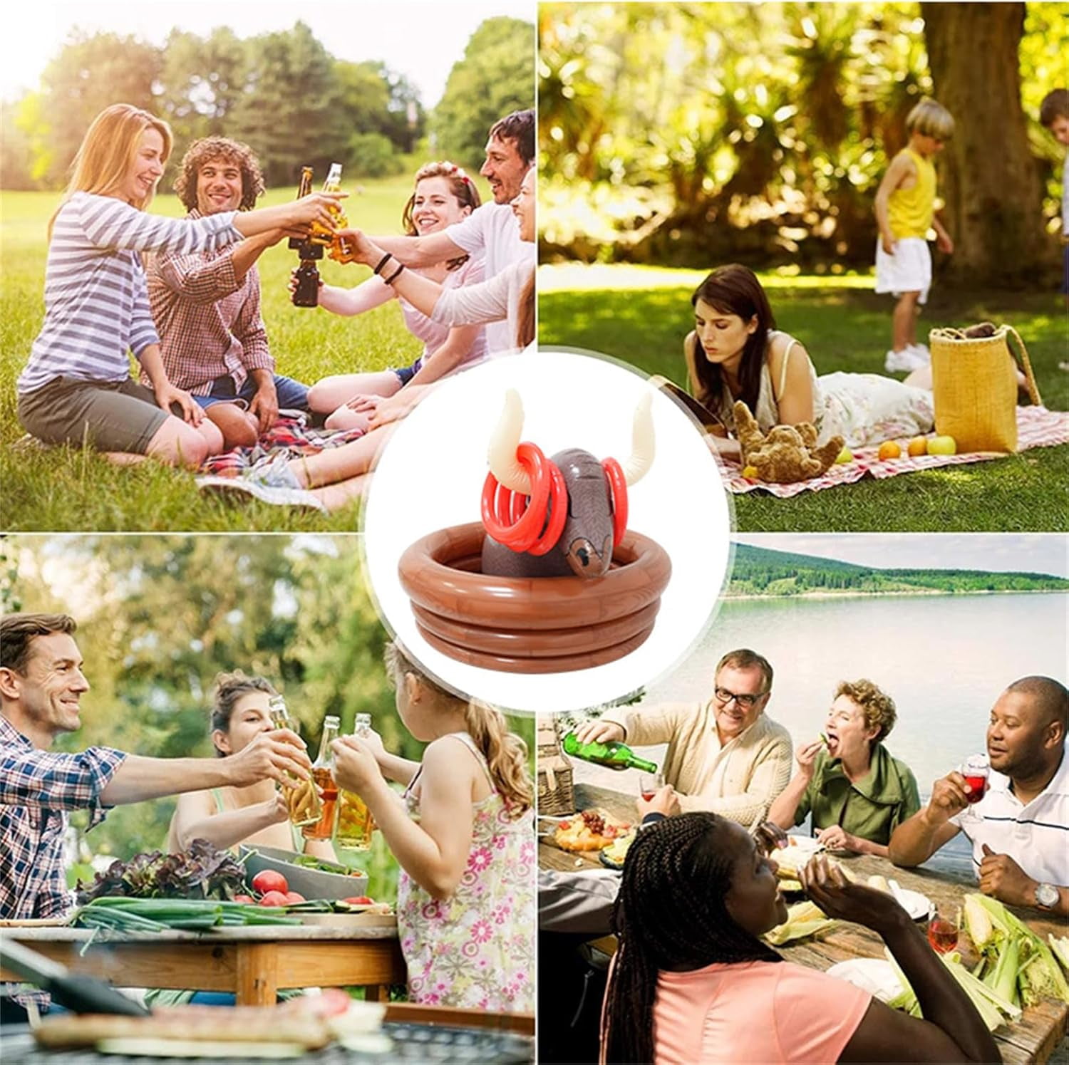 Bull Ice Bucket with Rings Toss,Inflatable Pool Party Cooler,Inflatable Serving Bar Salad Ice Tray Food Drink Containers for Indoor Outdoor BBQ Picnic Pool Party Supplies Luau Cooler