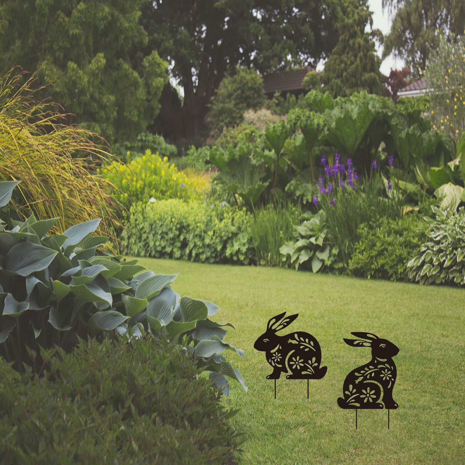 2 Peice Bunny Yard Sign,Metal Animal Yard Decor,Easter Bunny Lawn Signs with Stakes,Realistic Rabbits Decoration for Garden Lawn Pathway,Outdoor Metal Animals Silhouette Art Decor