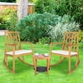 thumbnail image 3 of Costway 2 PCS Patio Rocking Chair Acacia Wood Armrest Cushioned Sofa Garden Deck White, 3 of 10