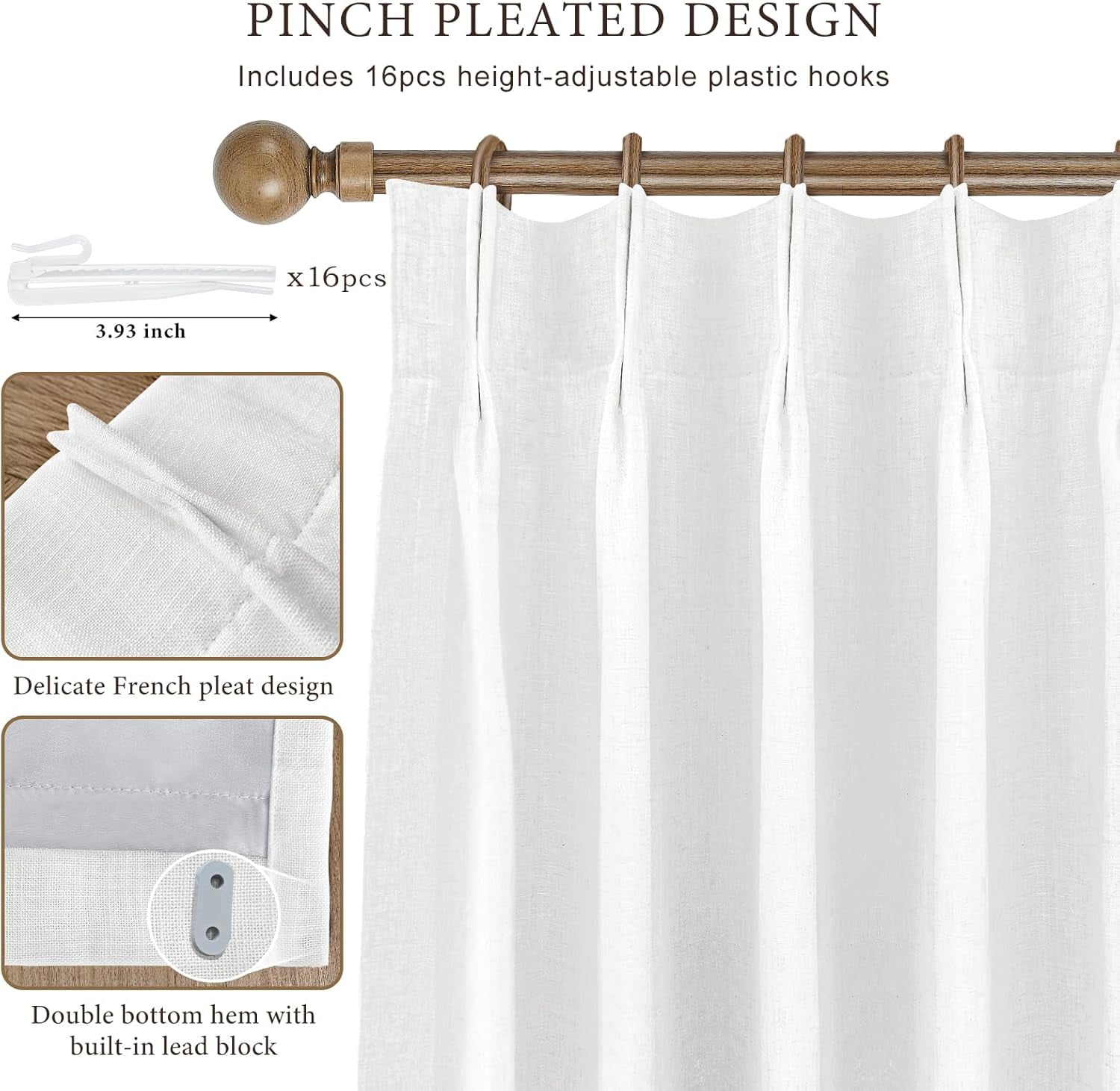 Parojati 2 Panels Linen Blend Pinch Pleated Curtains for Home, Blackout Heat Blocking Window Curtains for Bedroom,Living Room,Office, 40''W×84''L, Ivory