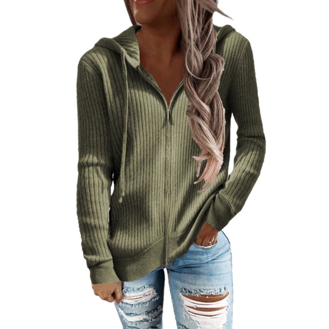 Suéter con capucha para mujer, chaqueta de punto informal, sudadera con capucha y cremallera