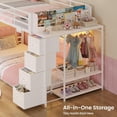 thumbnail image 3 of Afuhokles Low Bunk Bed Twin Over Twin with Bookshelf, 4 Storage Drawers, Charging Station and RGB Lights, Clothing Rack and Shelves, White, 3 of 9