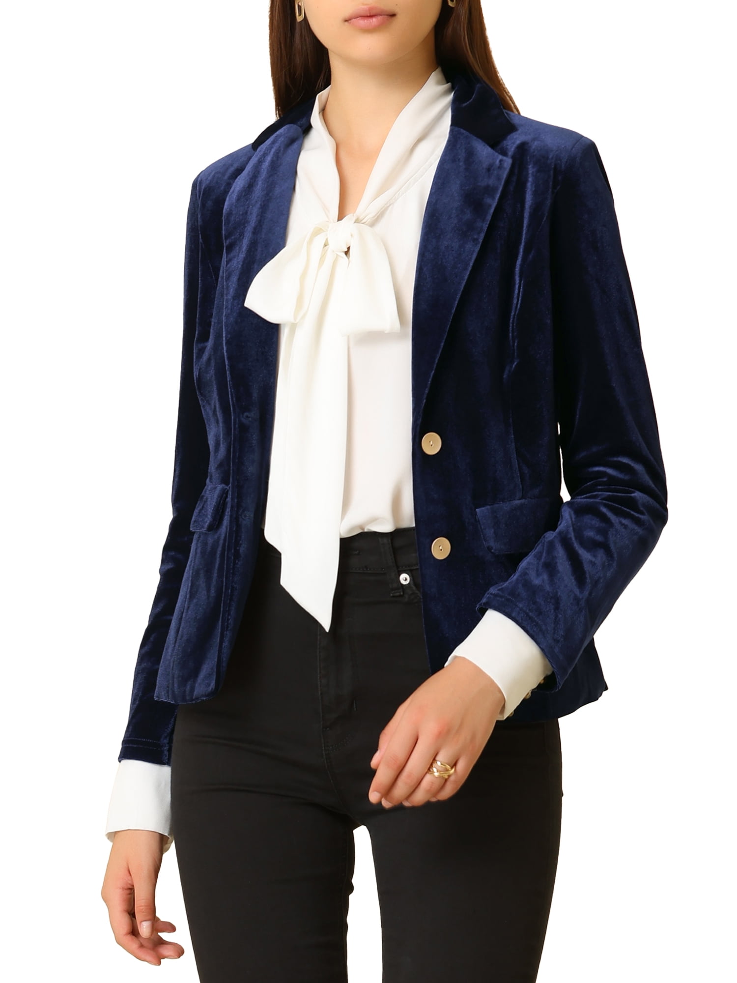 Womens navy top velvet suit
