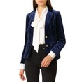 thumbnail image 5 of DARING DIVA Women's Notched Lapel Button Front Office Velvet Blazer S Dark Blue, 5 of 6