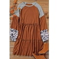 thumbnail image 3 of Women's Brown Waffle Knit Leopard Patchwork Long Sleeve Dress, 3 of 11