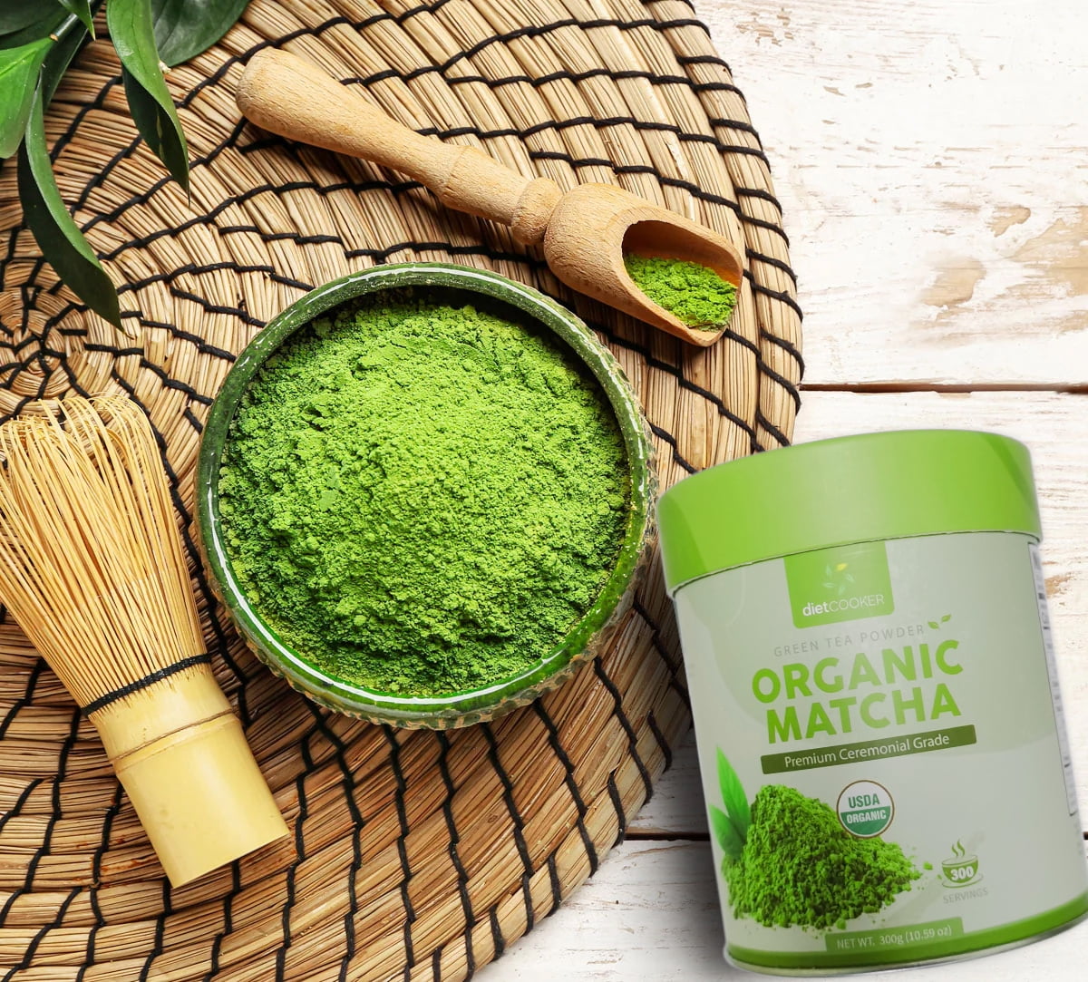 DIET COOKER Organic Premium Grade Matcha Powder, 300g Premium First Harvest Green Tea Powder Vegan, Gluten-Free, Sugar-Free with No Additives