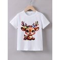 thumbnail image 1 of Adorable Girls' Red Christmas Reindeer Graphic T-Shirt - Soft Cotton & Spandex Blend, Short Sleeve, Crew Neck - Perfect for Summer Celebrations, Girls Christmas Outfits, 1 of 6