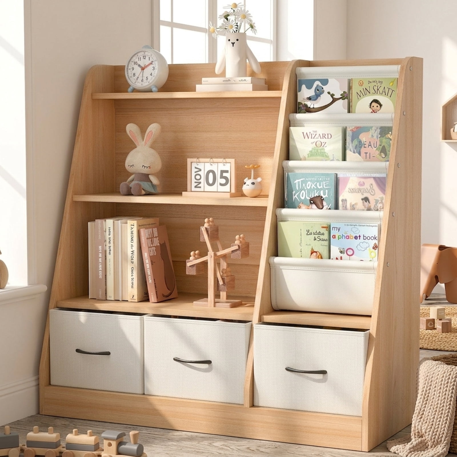 Fenbeli 5-Tier Wooden Bookcase, Brown Freestanding Open Storage Shelf, Display Bookshelf for Living Room Office and Bedroom