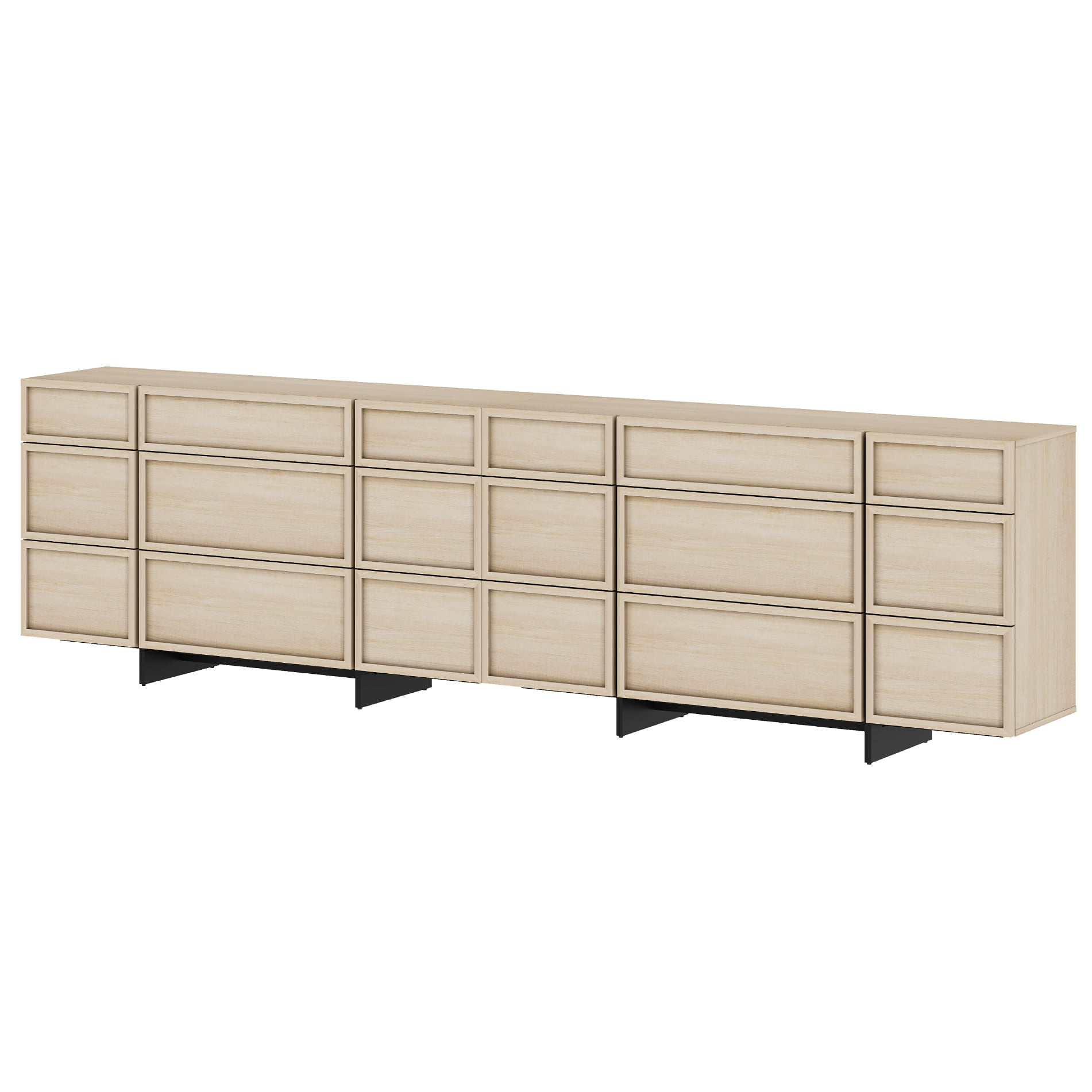 Modern Picture Frame Sideboard Buffet Cabinet with 18 Drawers and T-Shaped Wood Legs, Multifunctional Large Storage Coffee Bar Cabinet Organizer for Kitchen, Dining Room,Beige