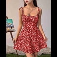 thumbnail image 4 of Vestido Bohemio Floral para Mujer, Mono con Tirantes Finos y Fruncido, Color Rojo, Talla XS, 4 of 9