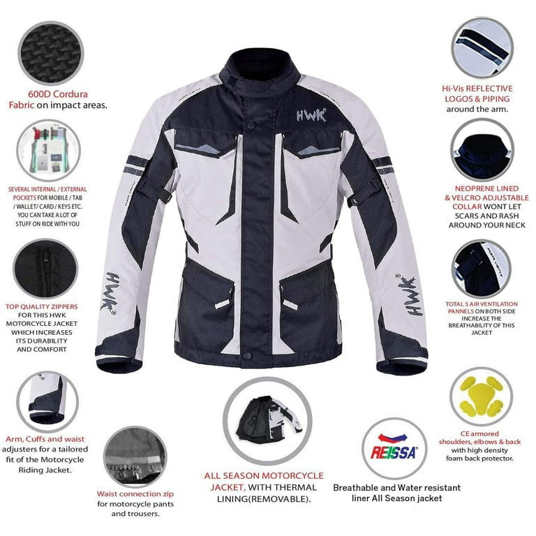 HWK Motorcycle Jacket for Men Adventure/Touring with Cordura
