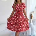 thumbnail image 2 of Uaswgudfs ​Women's Casual Short Sleeve Midi Dress​ - Summer A-Line Design with Adjustable Waist Tie, Light Social Occasion Ready Red M, 2 of 6
