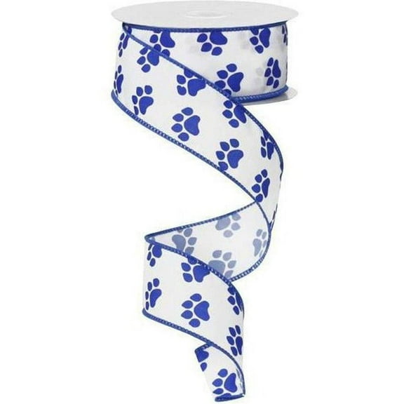 1.5" Satin Paw Print Ribbon: Blue White (10 Yards)