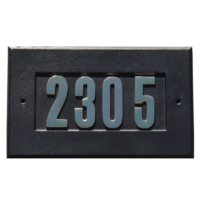Placa de dirección de Manchester Qualarc con números de latón dorado 3' en negro
