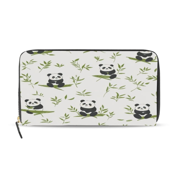 Qxltty Lovely Panda with Bamboo Women's Leather Wallet Fashion Retro Multi Card Holder with Cell Phone Pocket Mothers Day Gifts