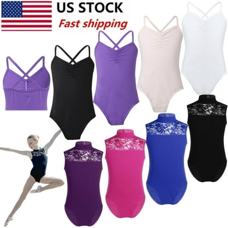 US Toddler Girls Gymnastics Leotard Dress Ballet Dance Skirt Dancewear Costume - Purple Strap - 8-10