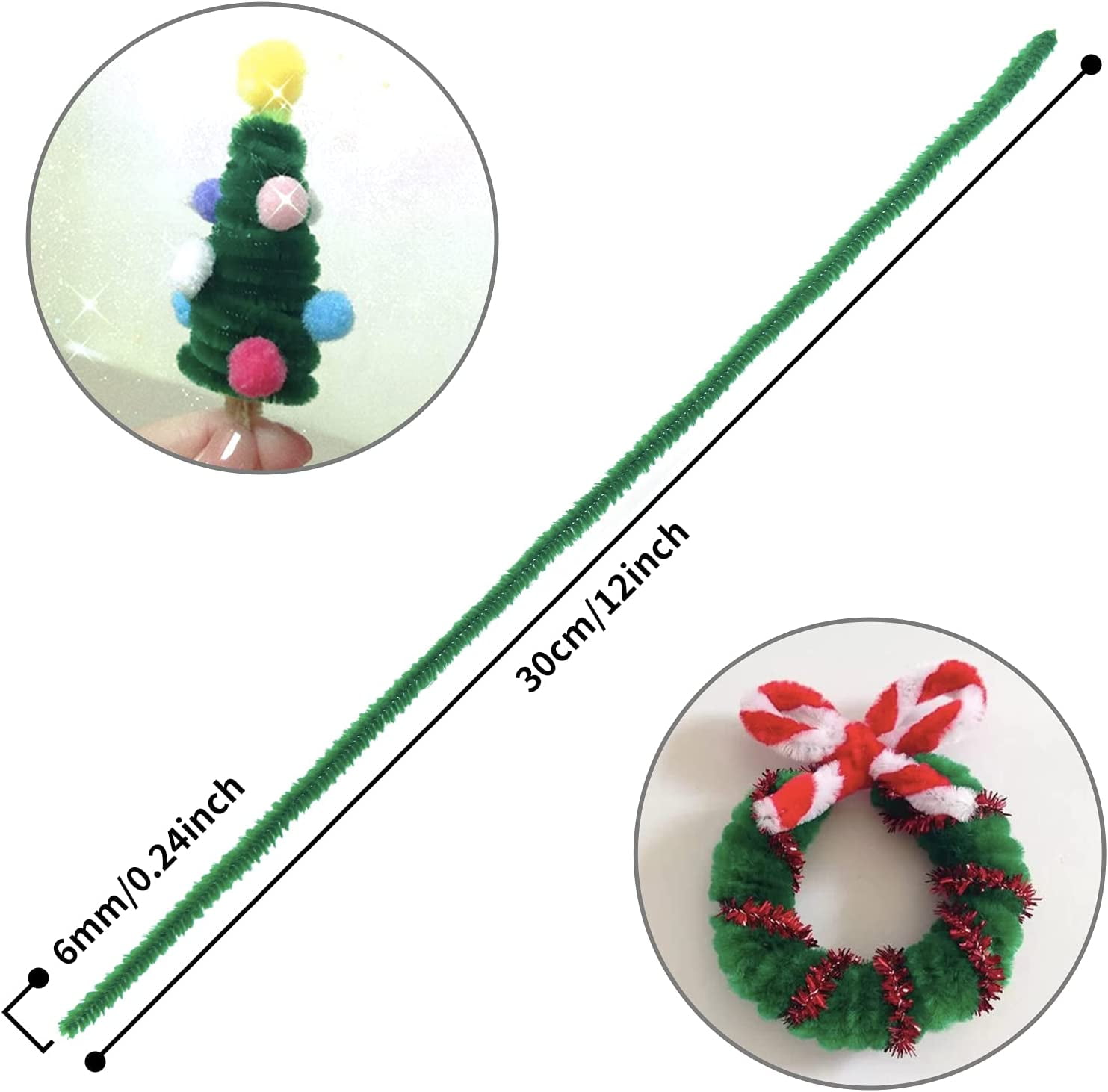 3 Packs DARICE CHENILLE STEMS Pipe Cleaners Green, Red & White 12 X 6MM  300PC