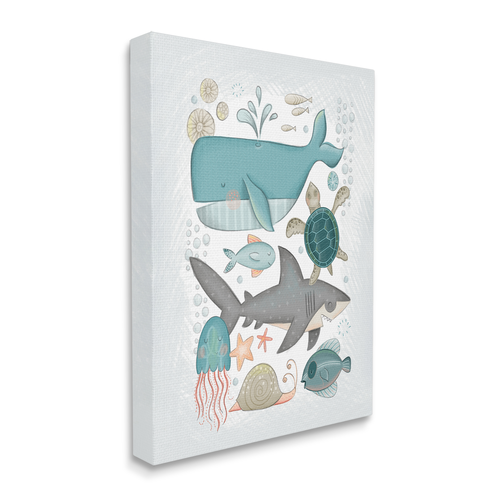 Stupell Industries Blue Maritime Animals Animals & Insects Painting Gallery Wrapped Canvas Print Wall Art, 16 x 20